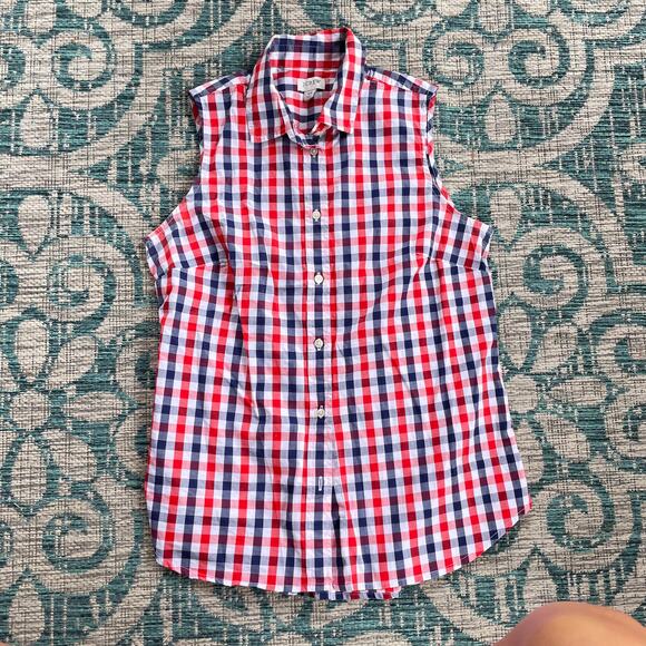 J. Crew Re-imagined Gingham Sleeveless Button-Up Top - Size XS - Picture 2 of 10
